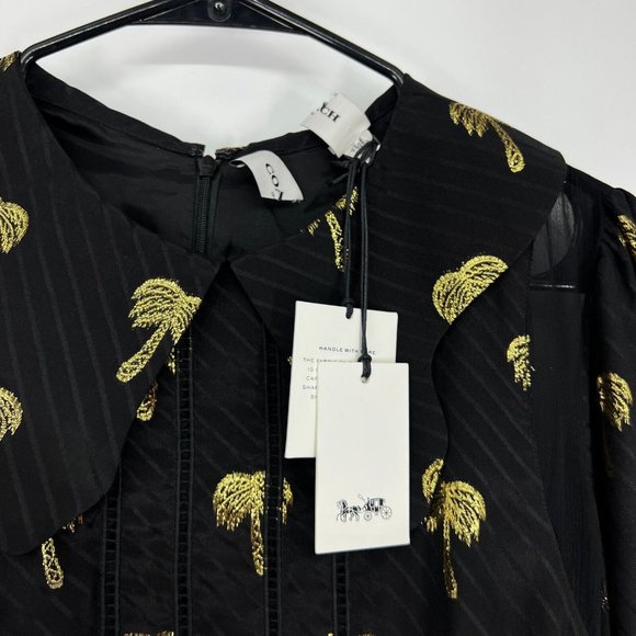 Coach Dress Page Boy Silk Blend Black Palm Tree Long Sleeve Mini NWT - Picture 5 of 12